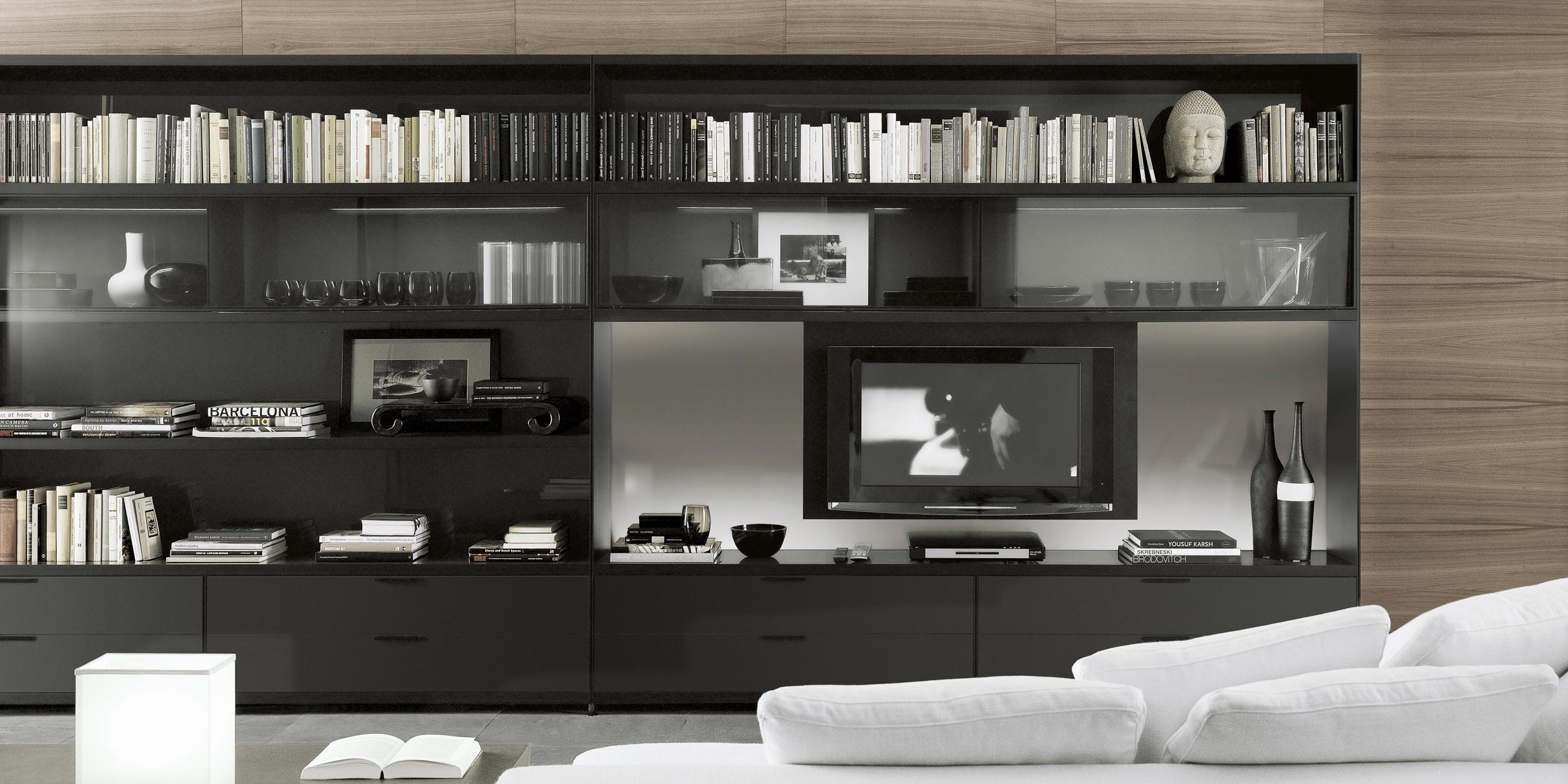 Стенки под ТВ современные стильные с книжным шкафом