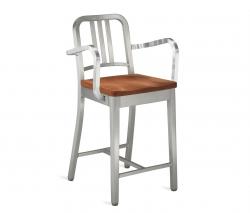 emeco Navy Counter stool with arms and natural wood seat - 1