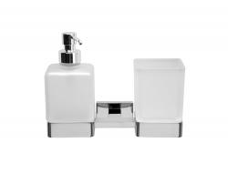 Inda Lea Wall-mounted double support with satined glass tumbler and дозатор жидкого мыла and chrome-plated brass pump - 1