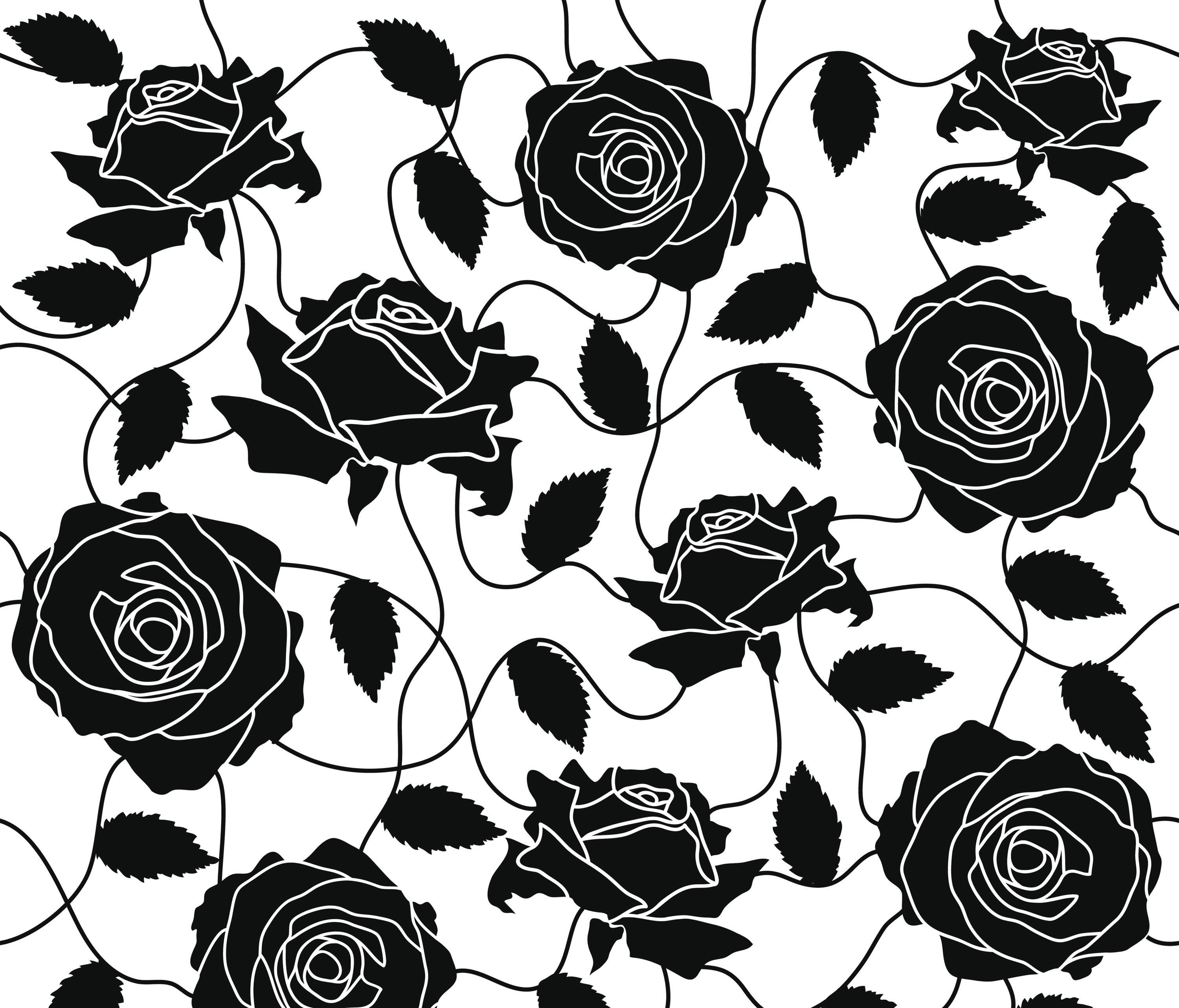 Паттерн розы черно белый
